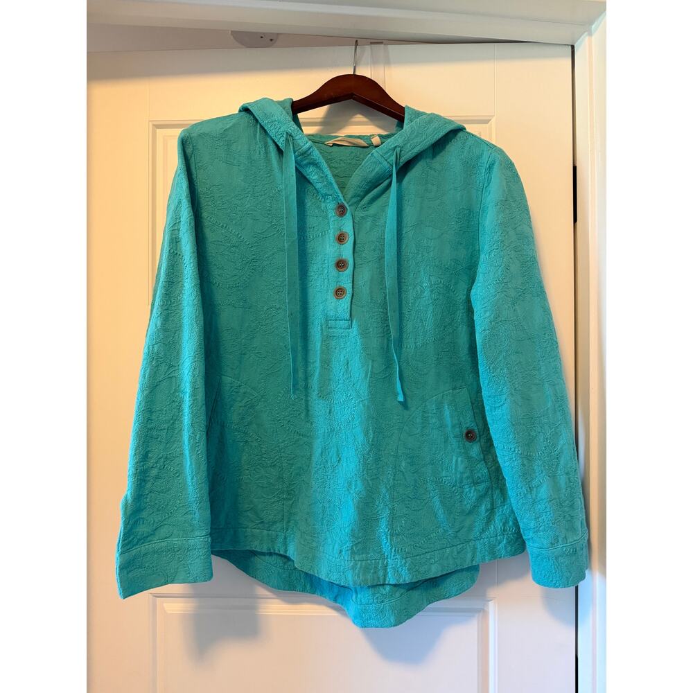 Soft Surroundings Turquoise Blue Hoodie Sweatshirt w/ Pockets, Size PL - Picture 2 of 9